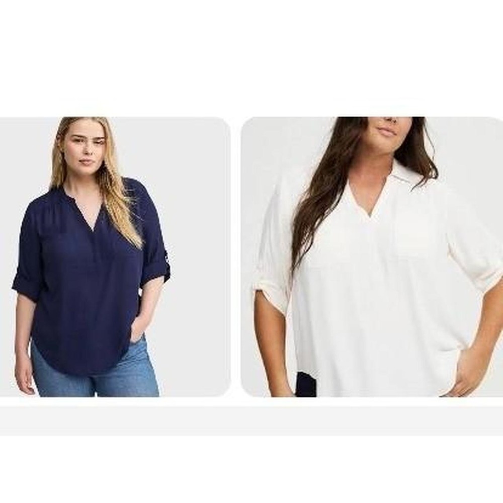 Set of Two Torrid Harper Blouses in White and Navy V-Neck 3/4 Sleeve Plus Size 2